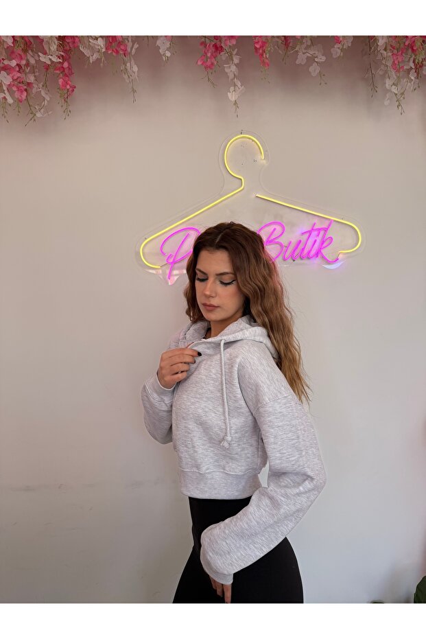 Kapüşonlu Crop Hırka - 3