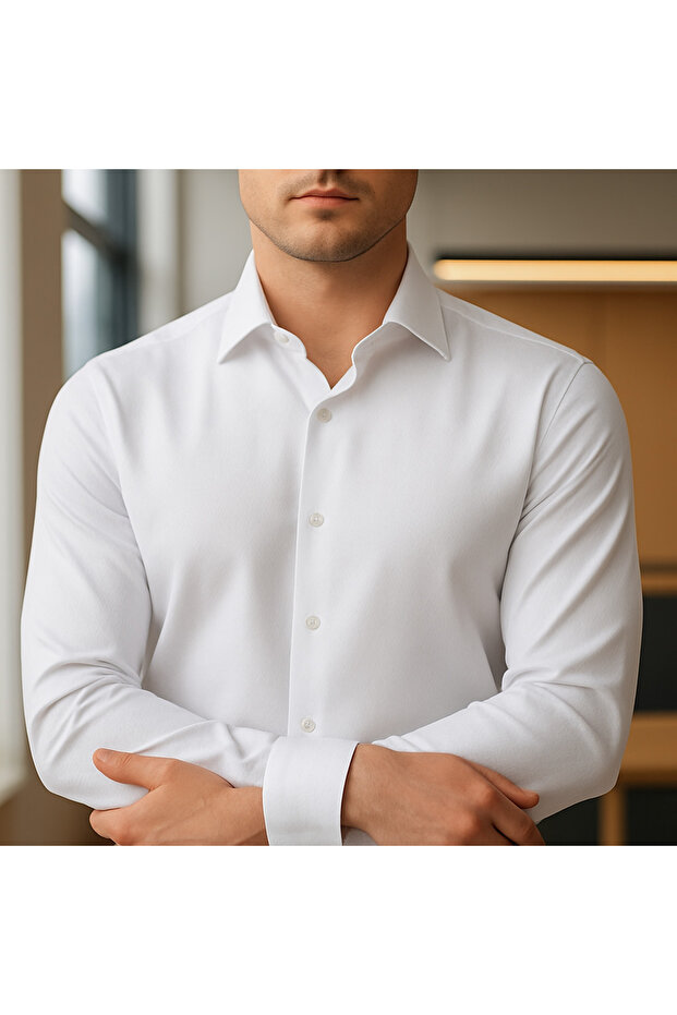 Dobby Patterned Slimfit Easy-Iron Non-Shrink Tie Shirt