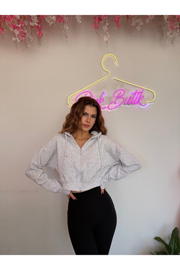 Kapüşonlu Crop Hırka - 2