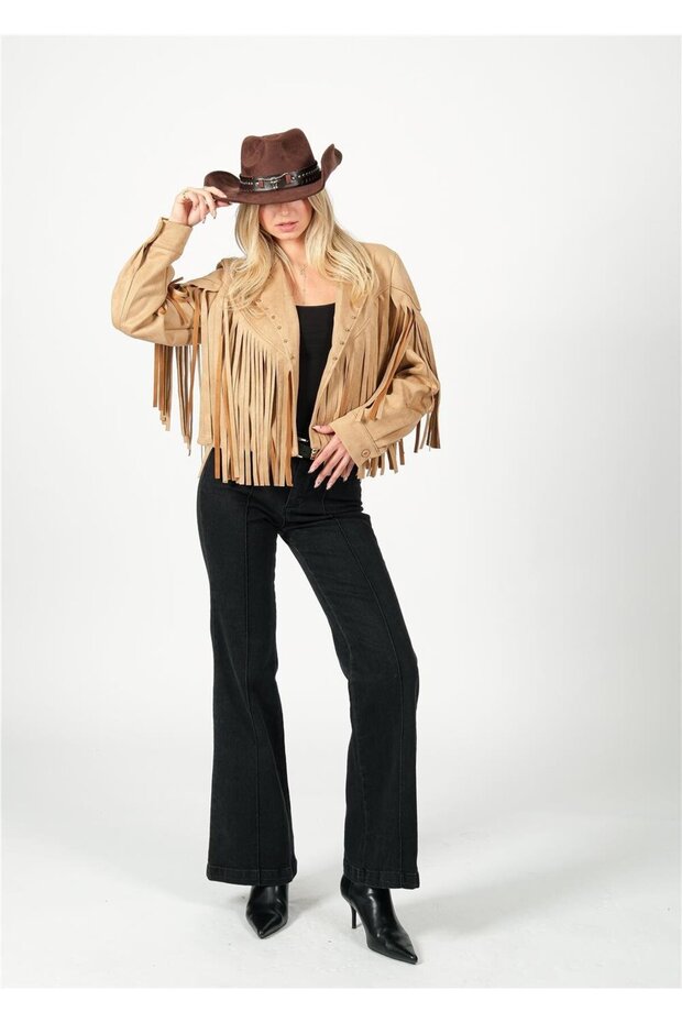 Camel Süet Püsküllü Ceket - 2