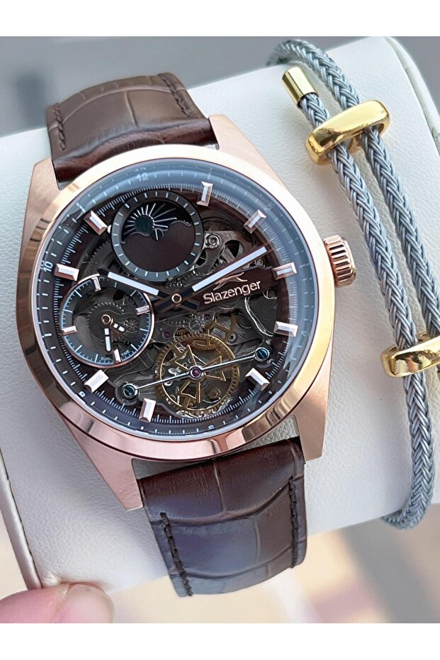 Men's Wristwatch Esl.2559.4 with Automatic Serial Moonlight and Sun Dial Italian Bracelet Gift