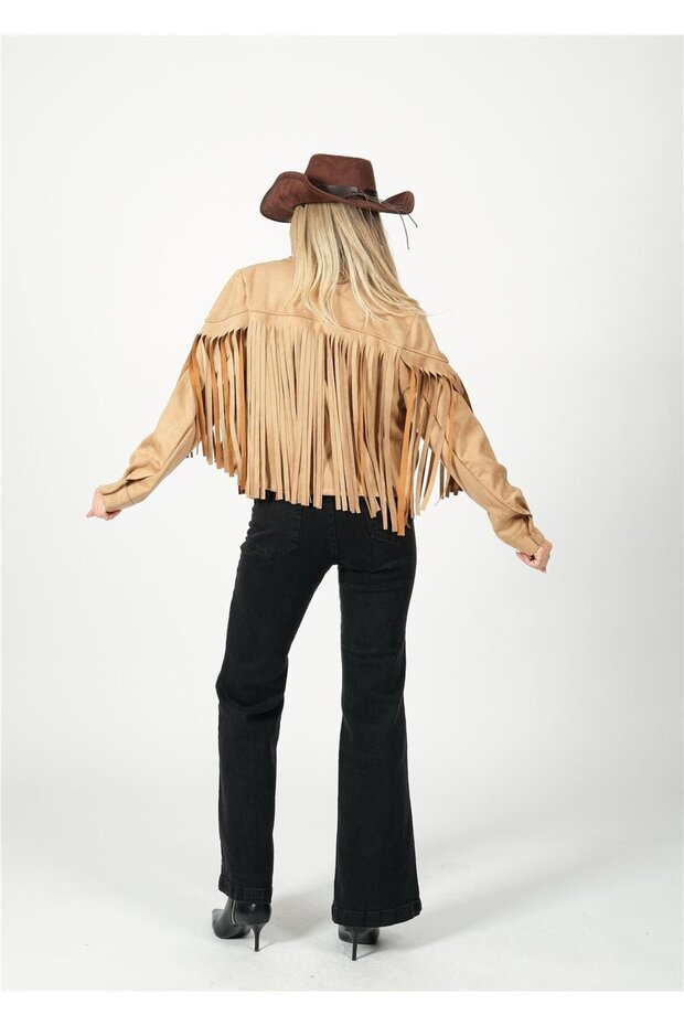 Camel Süet Püsküllü Ceket - 7