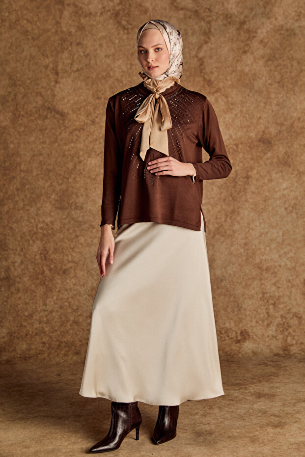 Taş Detaylı Triko Bluz - 3