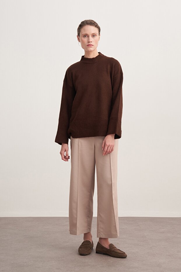 Kadın Basic Triko Kazak Kahve - 1