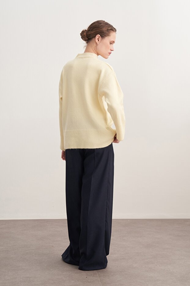 Kadın Basic Triko Kazak Uçuk Sarı - 5