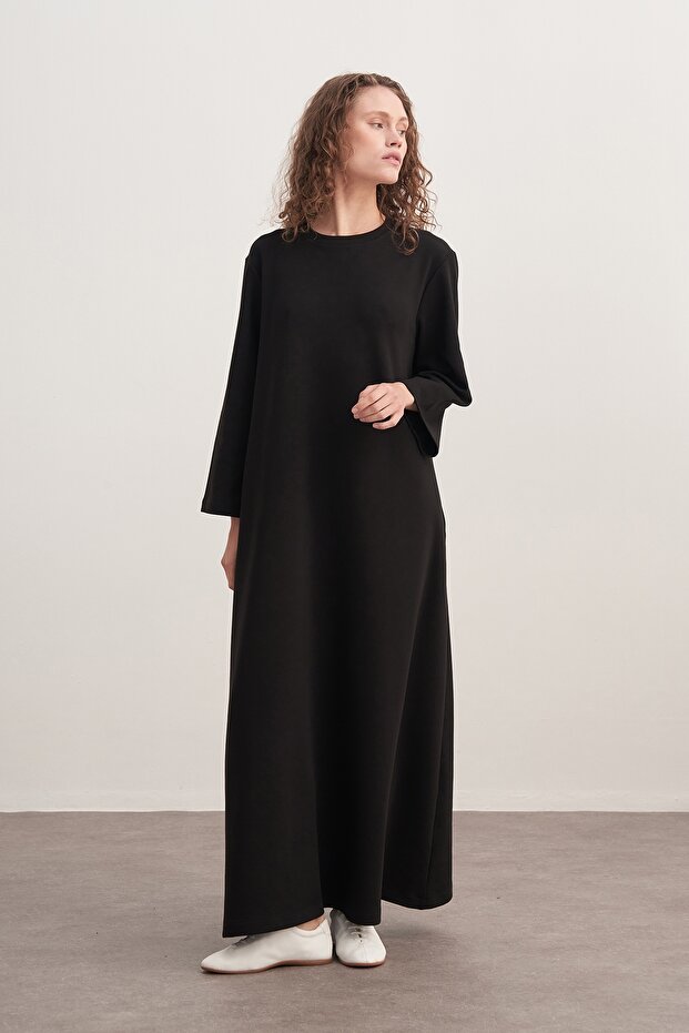 Kadın İnterlok Oversize Elbise Siyah - 3