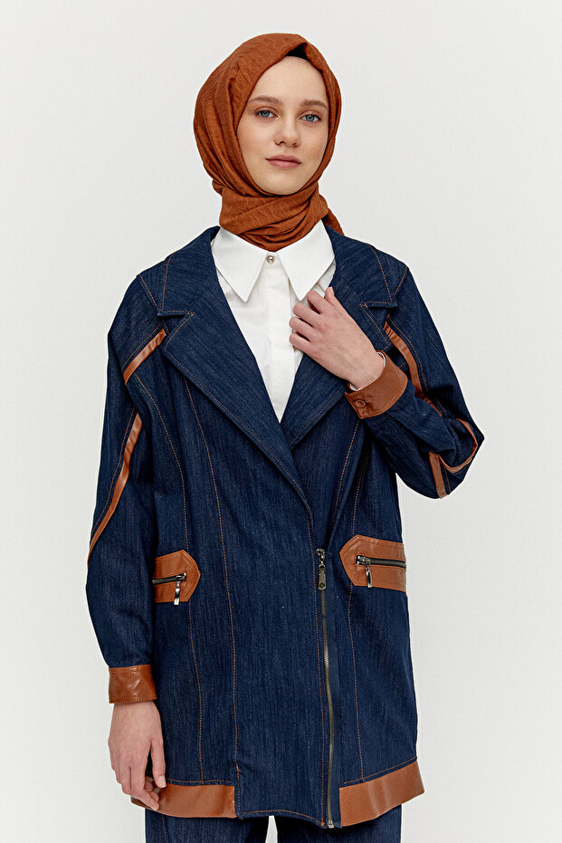 Kruvaze Oversize Denim Ceket - 6