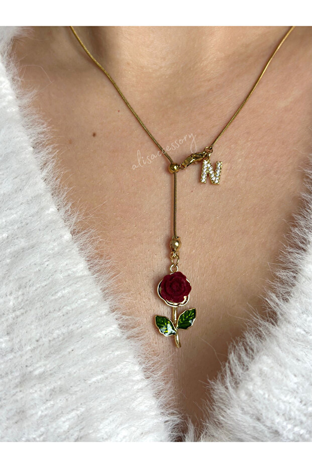 Harfli gül asansör kolye - 2