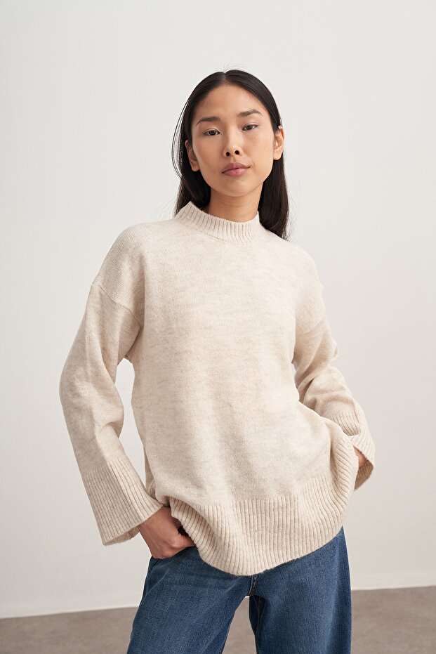 Kadın Basic Triko Kazak Bej - 2