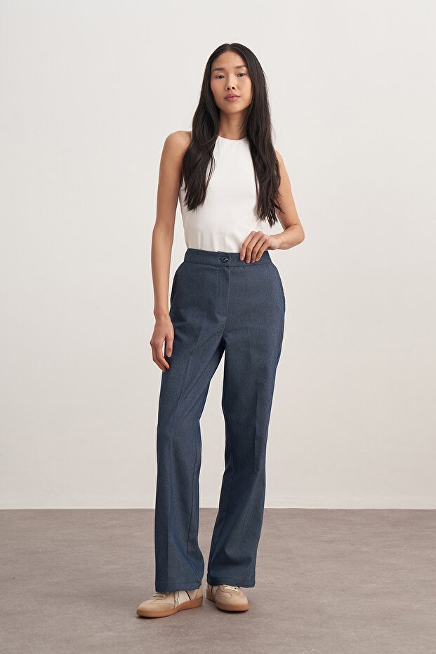 Women's Gabardine Palazzo Pants Denim Blue