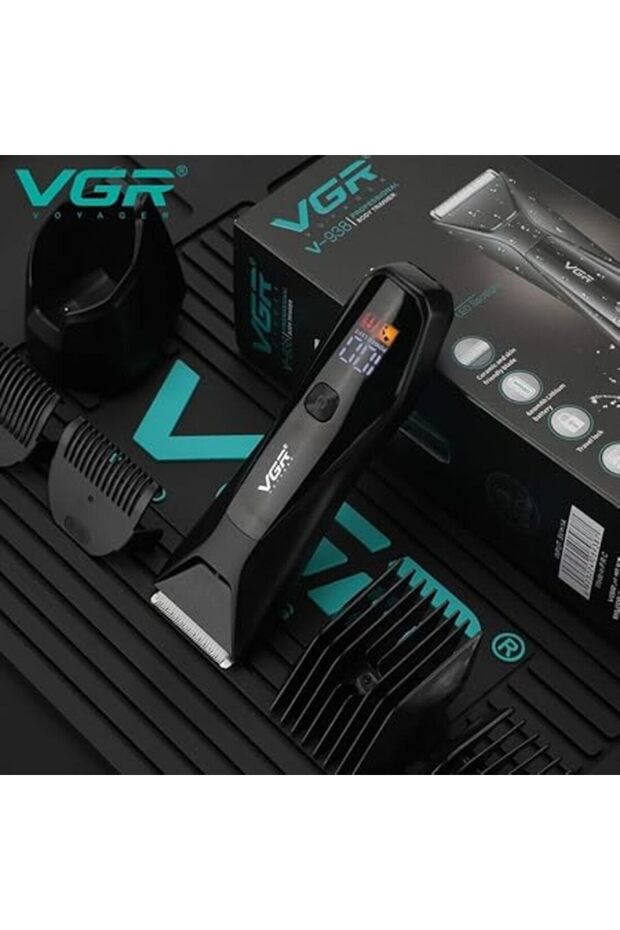 ماكينة تشذيب V-938 مقاومة للماء للرجال، مع 4 أمشاط، كشاف LED، قاعدة شحن وقفل سفر.