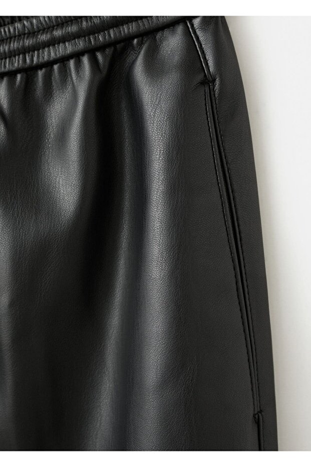 Deri görünümlü elastik belli pantolon - 7