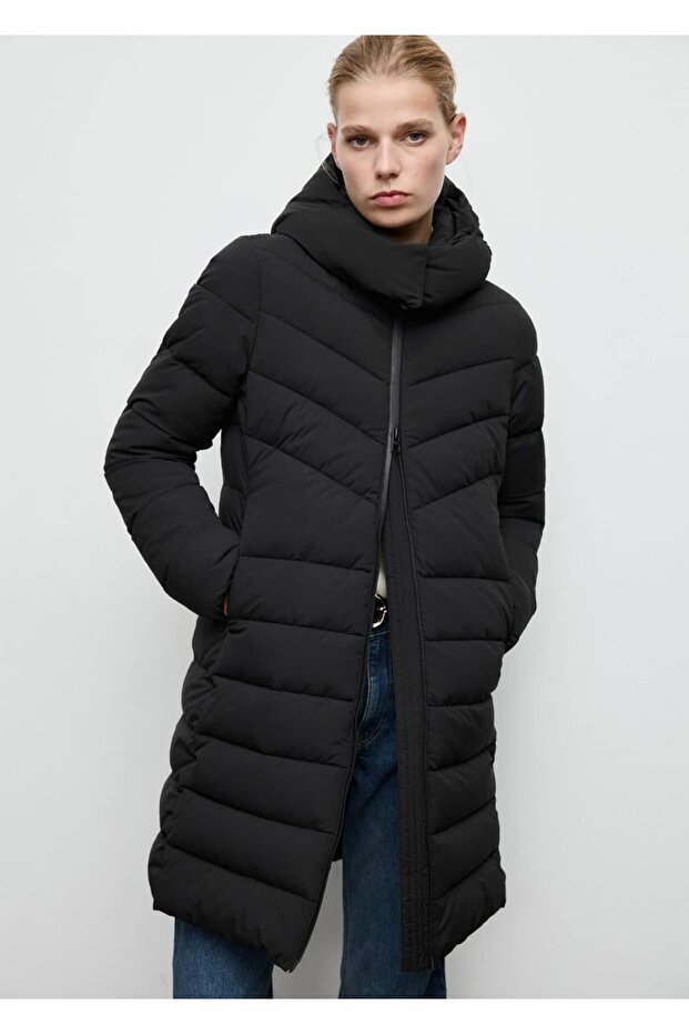 Kapüşonlu midi kapitone anorak - 1