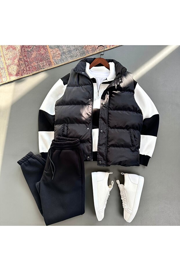 Puffer Vest and Oversized 3-Yarn Half-Zip Thick Fleece Lined Bottom and Top Set, 3-Piece Set