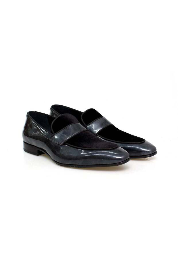Gray Color Laceless Genuine Leather Velvet Men's Shoes
