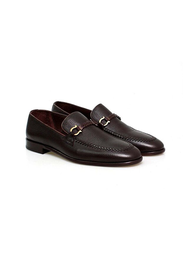 Brown Laceless Genuine Leather Men's Shoes