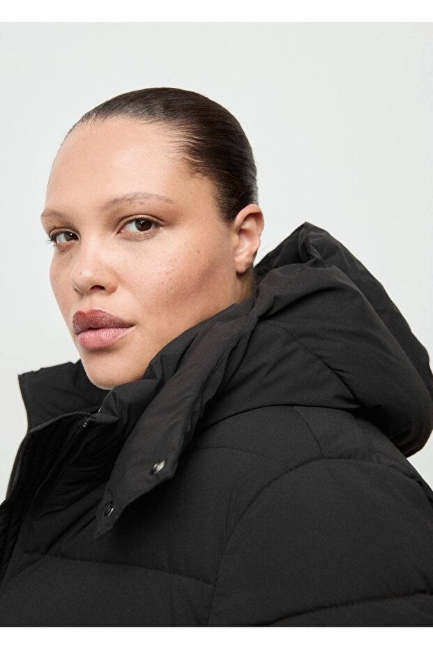 Kapüşonlu midi kapitone anorak - 6