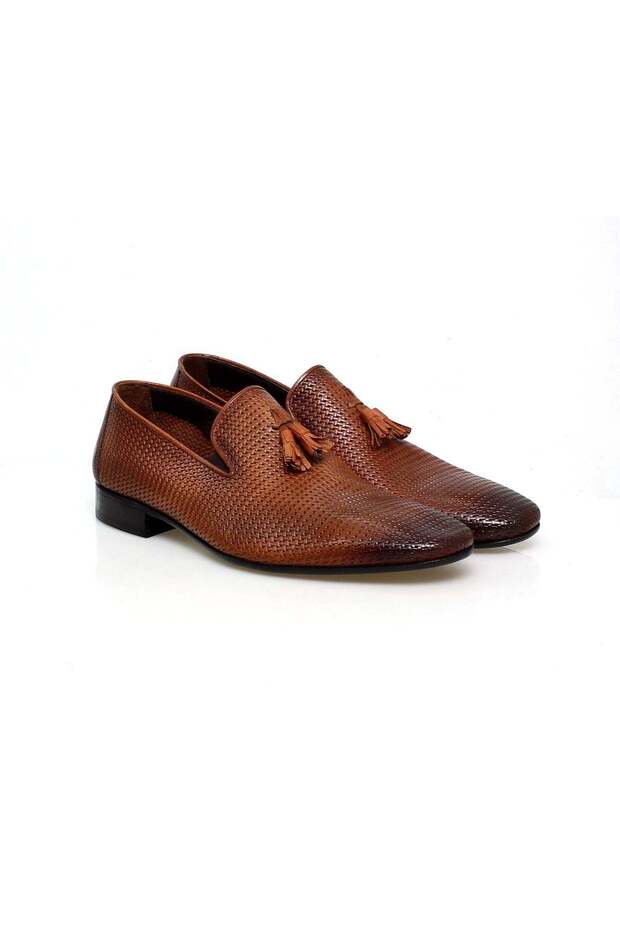Tan Color Laceless Genuine Leather Men's Shoes