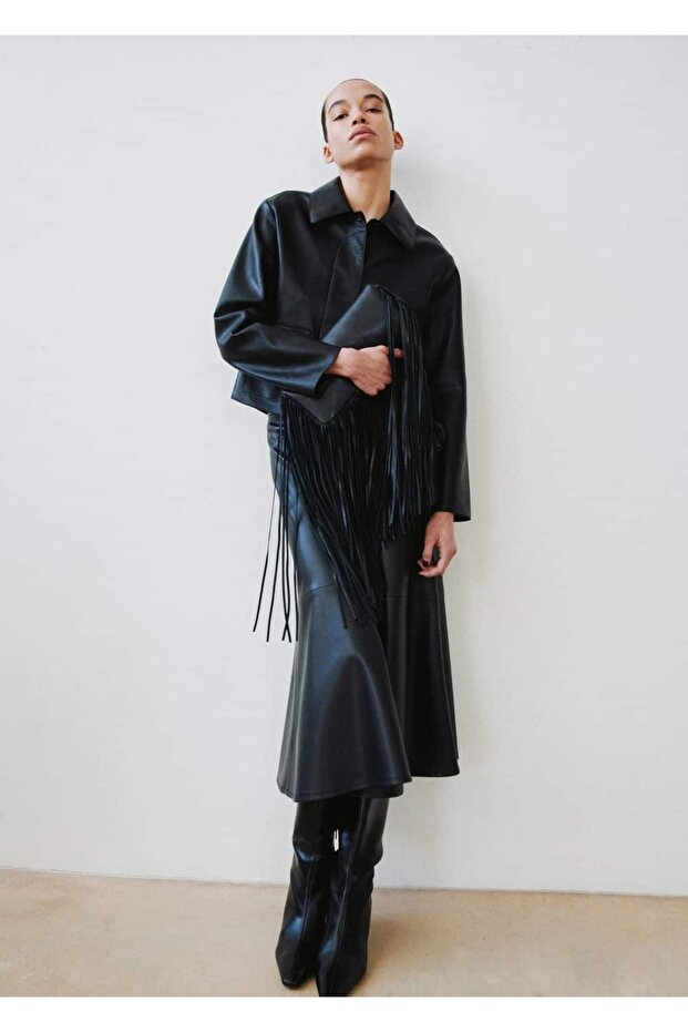 Deri görünümlü cepli ceket - 2