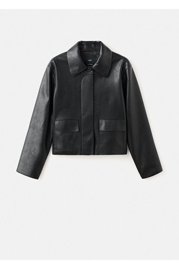 Deri görünümlü cepli ceket - 3
