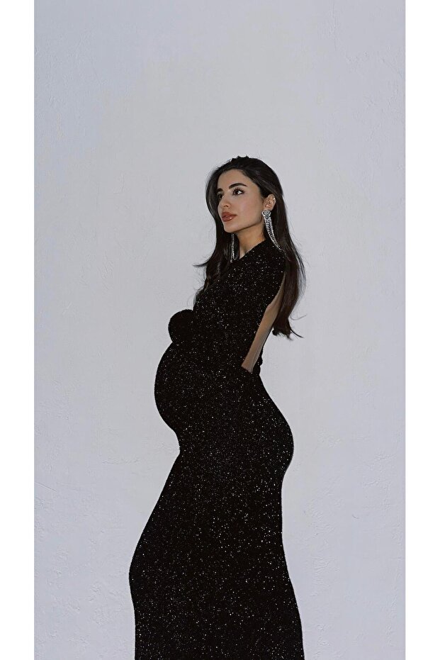 Simli Siyah Triko Elbise - 7