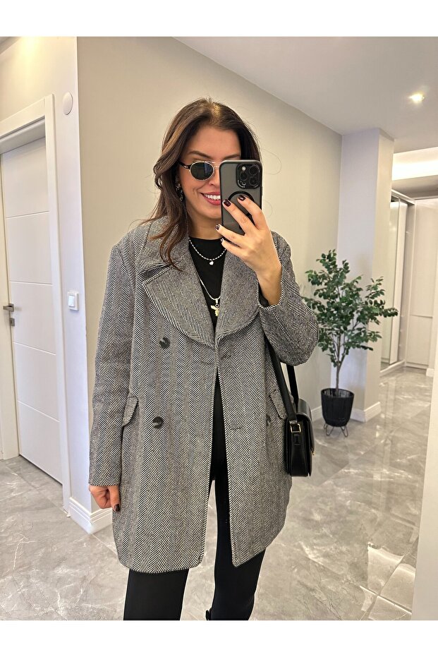 معطف مبطن بالبطانة قصة فضفاضة - أسود - 1