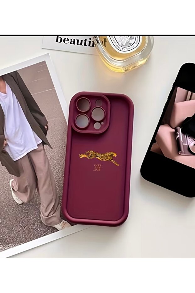 Iphone 14 pro leopard patterned burgundy shock proof case - 4