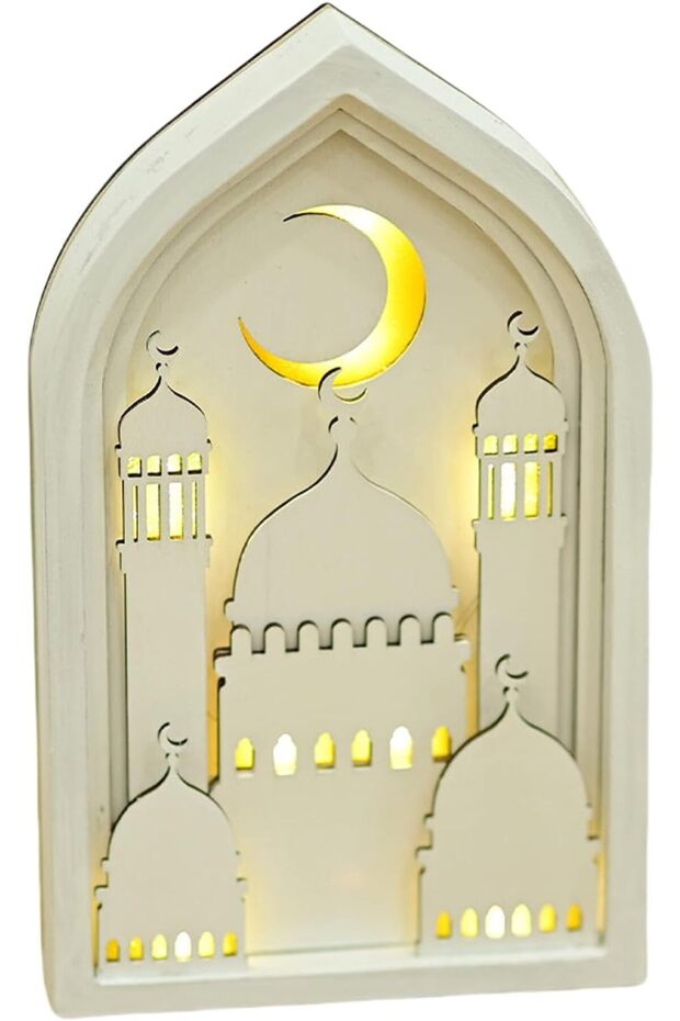 زينة قلاع القمر الخشبية المضيئة بتقنية LED لعيد رمضان