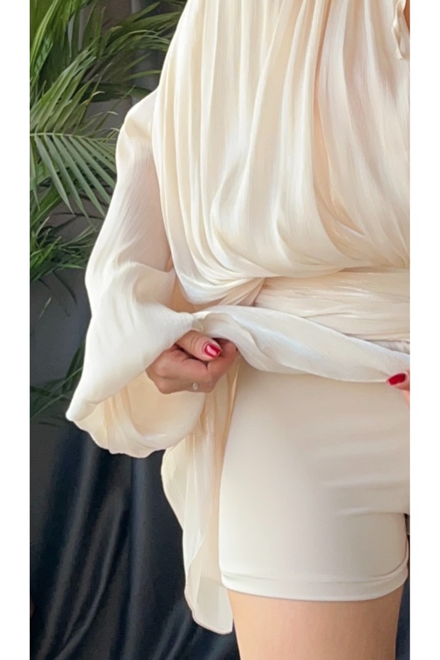 Pliseli Saten Mini Elbise - 4