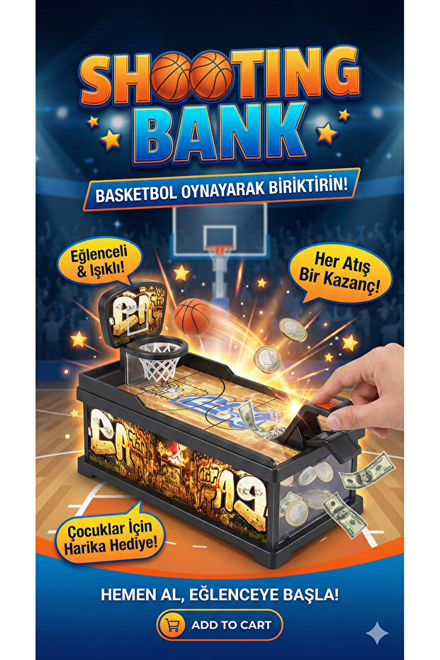 Basketball Shooting Fun Coin Game -'Shooting Bank' Coin Accumulation Machine