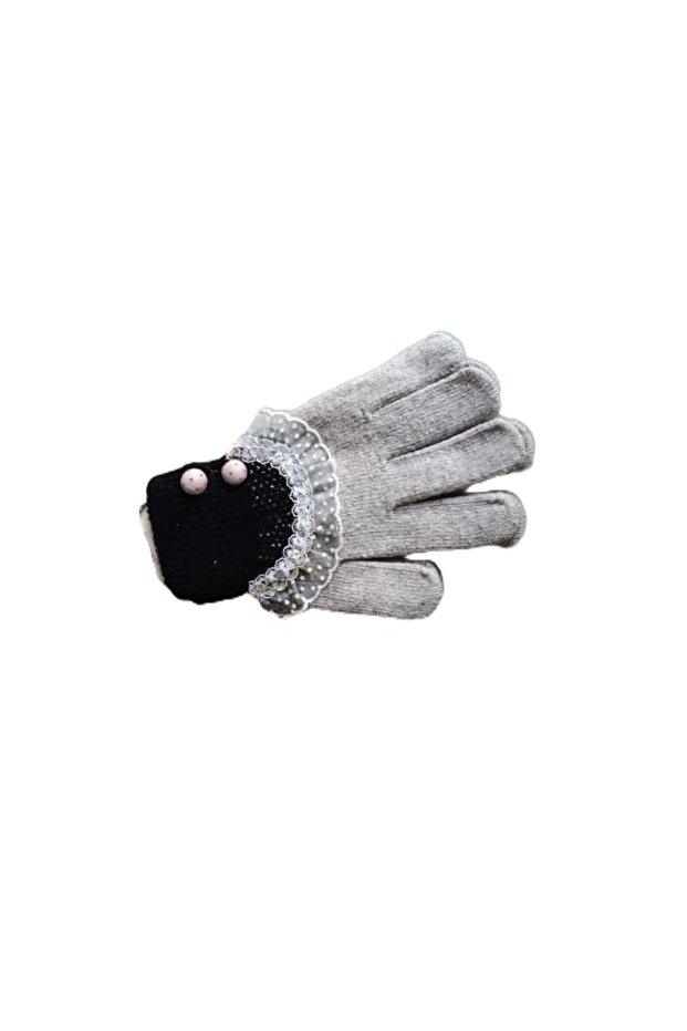Fancy Gloves with Lace and Double Color Button Detail