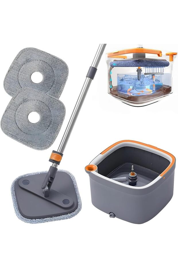 Spin Mop and Bucket with Dual Compartment Mops for Floor Cleaning, 360-Degree Rotation