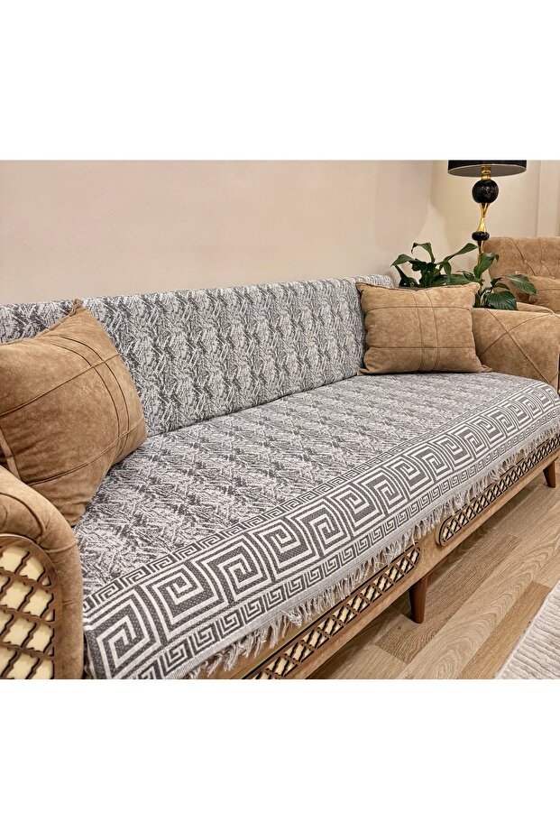 Seat Cover Luxurious Cotton Labyrinth Pattern Non-Slip Double-Sided Fringed Decorative Daily Use