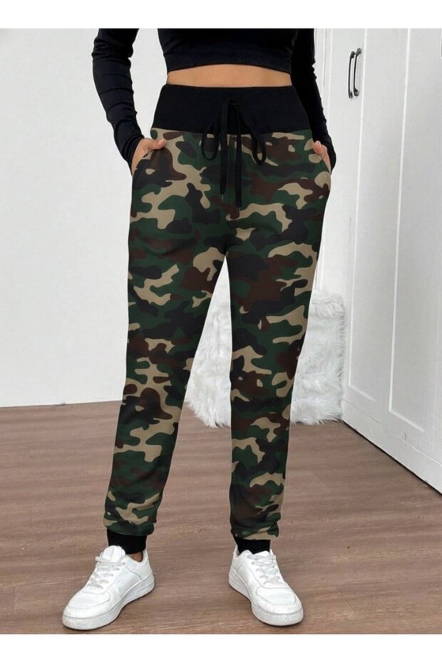 Women's High Waist Lace-Up Patterned Two Thread Pants - 3