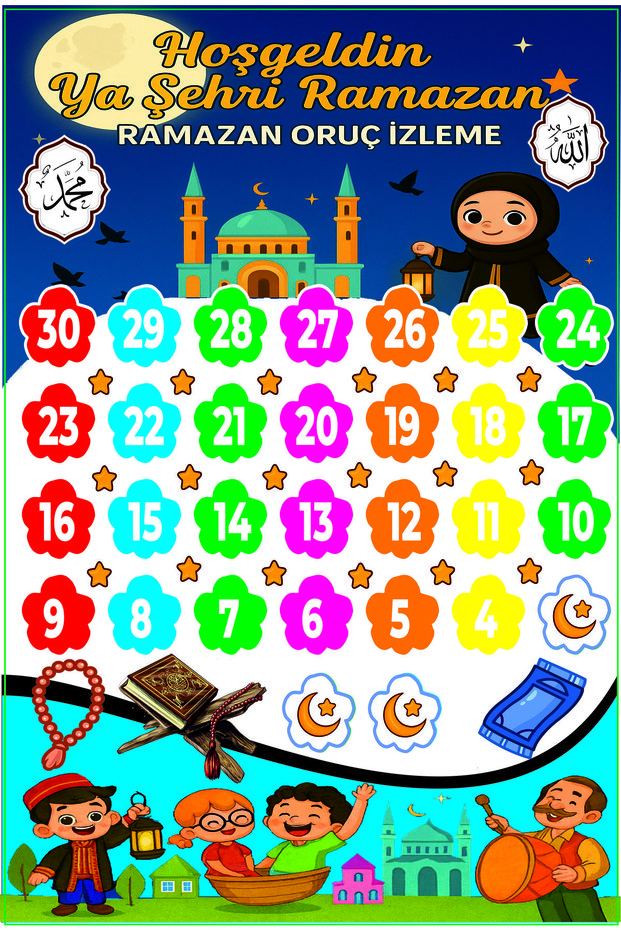 Ramadan Month Activity Calendar Fasting Schedule for Kids School and Nursery Sticker Set