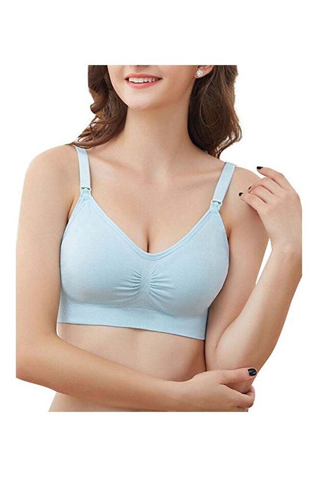 Solid Maternity Nursing Bra - Blue - 1