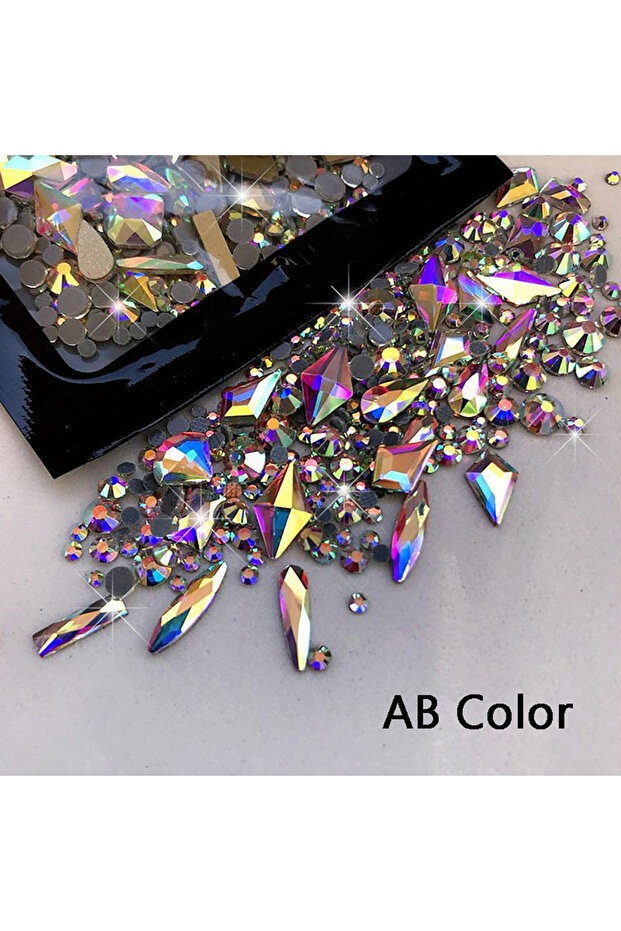 ZD114-2 1Bag 3D AB/Clear Mixed-Shaped Round Nail Art Charms Sparkly Flatback Gold/Red Mini Rhineston