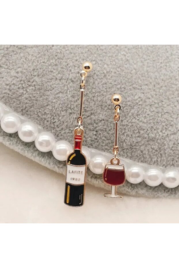 AEH60159B Cute WIne Bottle Glass Shape Drop Earrings For Women Gold Plating Metal With Epoxy Wine Be