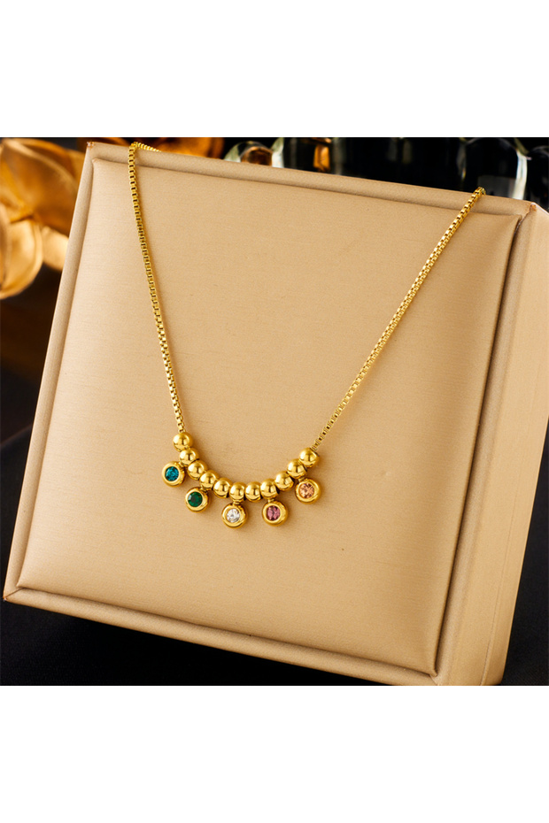 N2105 DIEYURO 316L Stainless Steel Colorful Zircon Beads Pendant Necklace For Women Girl New Trend N