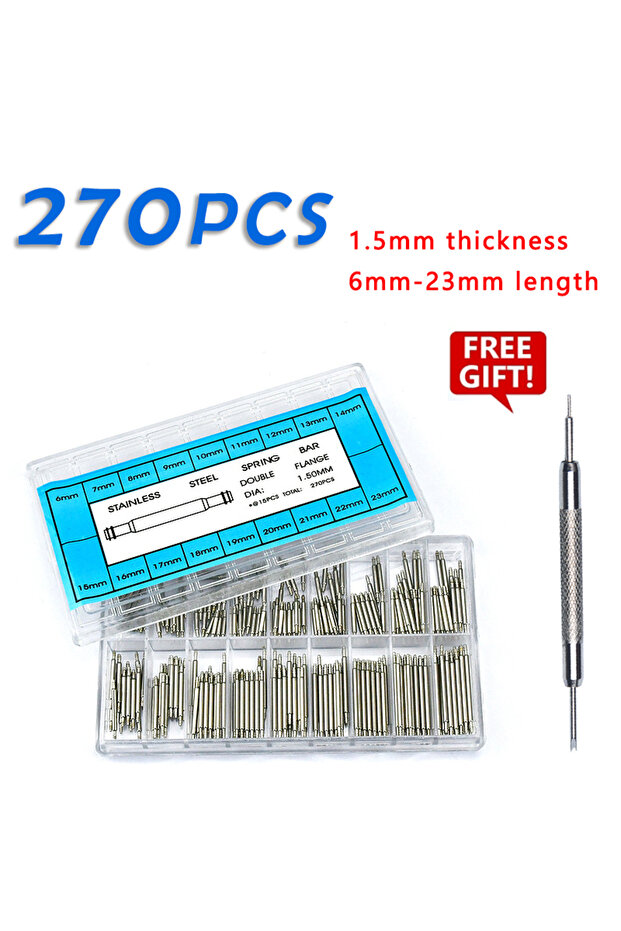 1.5mm 6-23mm 270pcs/set Strainless Steel Spring Bars Dia 1.5mm/1.8mm length8mm - 25mm/6mm - 23mm Wat