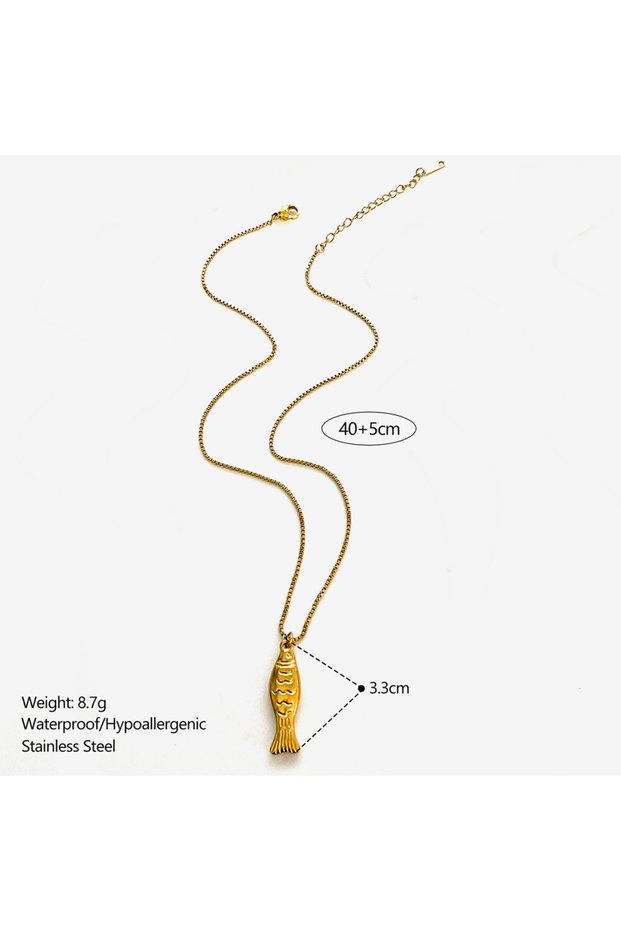 B GHIDBK Trendy 4 Designs Stainless Steel Gold Plated Small Fish Pendant Necklaces for Women Waterp.