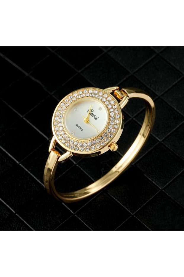 Gold Luxury Gold Round Dial Fashion Rhinestone Round Quartz Bracelet Watch Elegant Women's Watch Clo