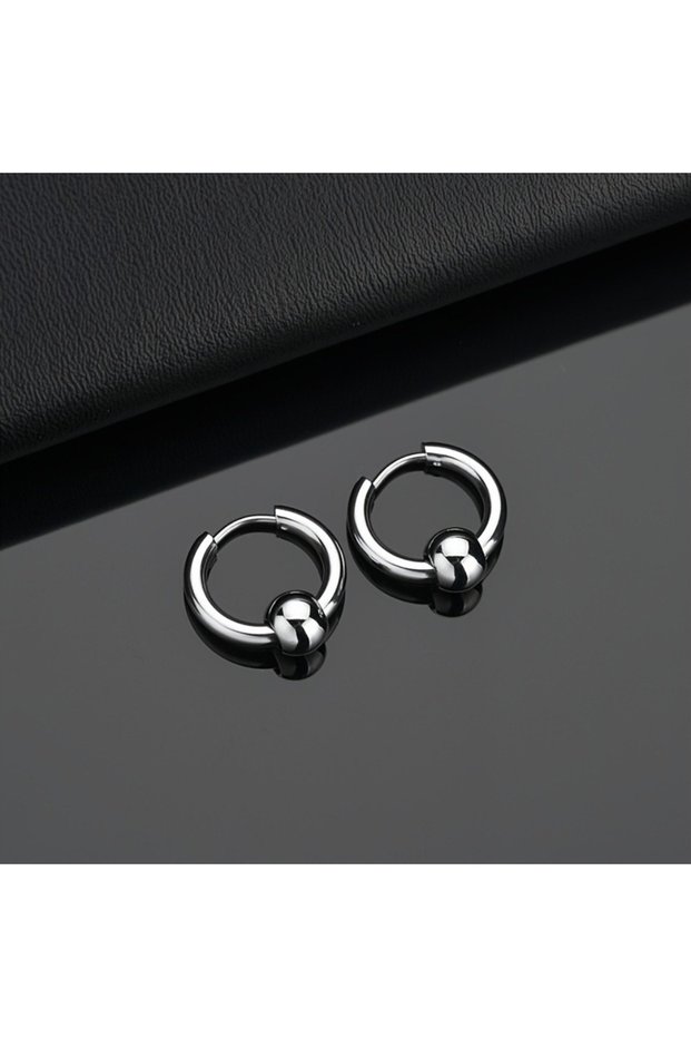 Style A Steel 2pcs Stainless Steel Hoop Earrings For Men Small Circle Metal Ball Anti-allergic Ear B