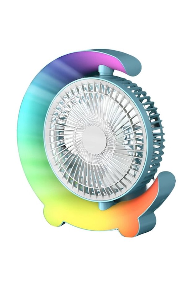 Compact 3-Speed USB Table Fan with Adjustable LED Ambient Light, Silent, Multicolor