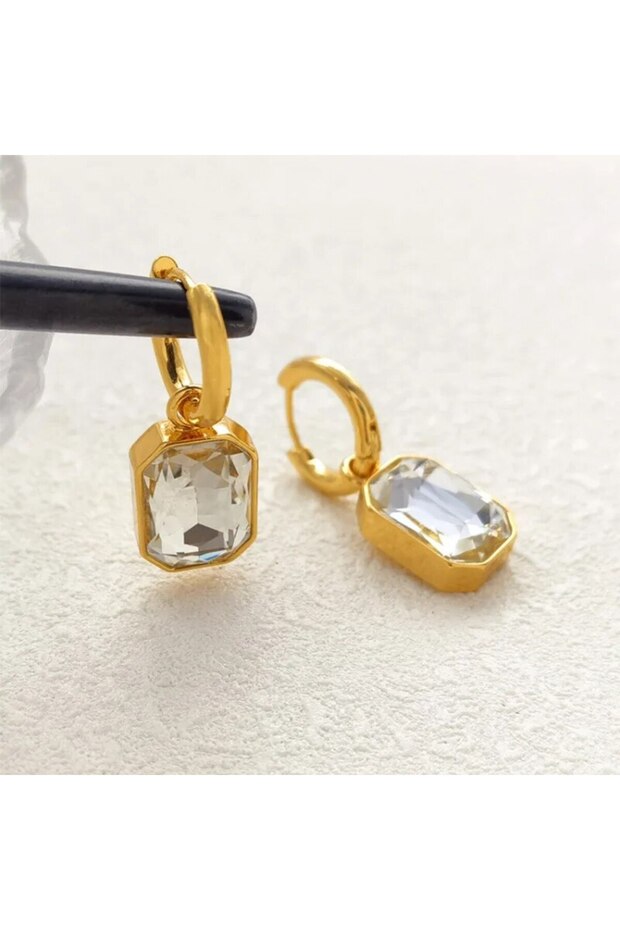 Earring C Trendy Square Stainless Steel Zirconia Earrings For Women Girls Gold Color Metal Crystal E