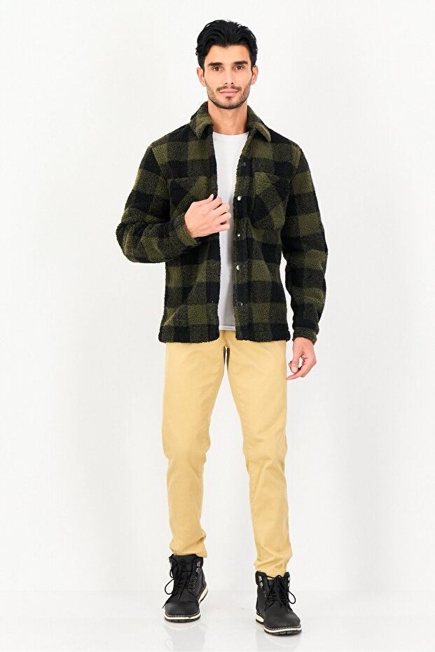 Men Plaid Long Sleeve Sharpa Jacket, Multicolor - 2