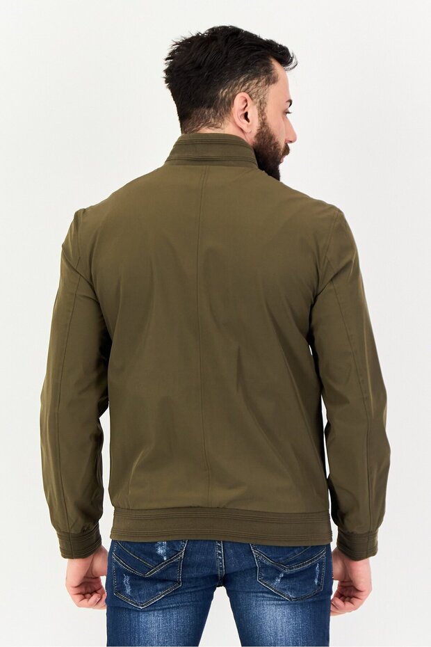 Men Solid Bomber Jacket, Dark Olive - 3