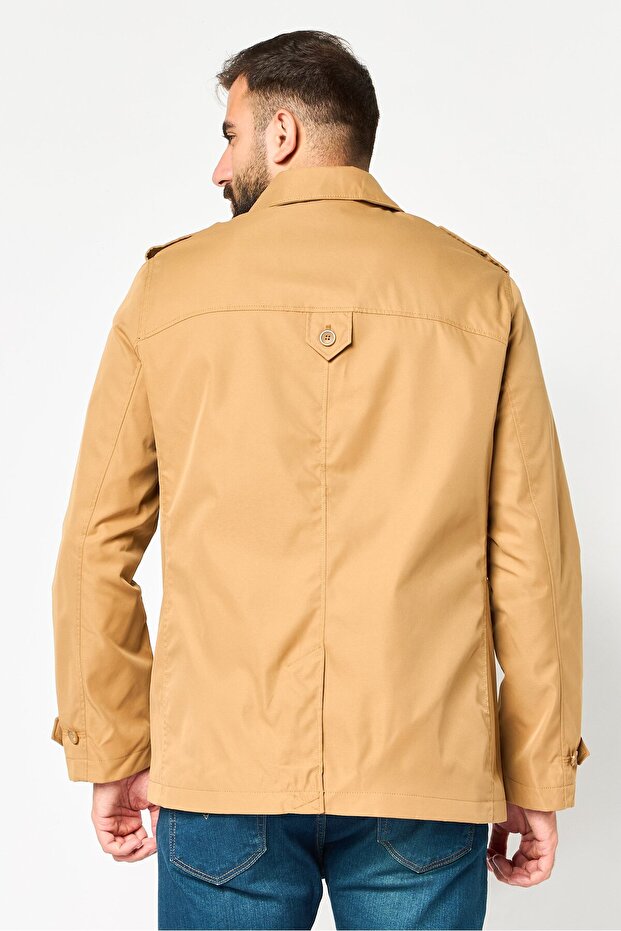 Men Solid Bomber Jacket, Tan - 4