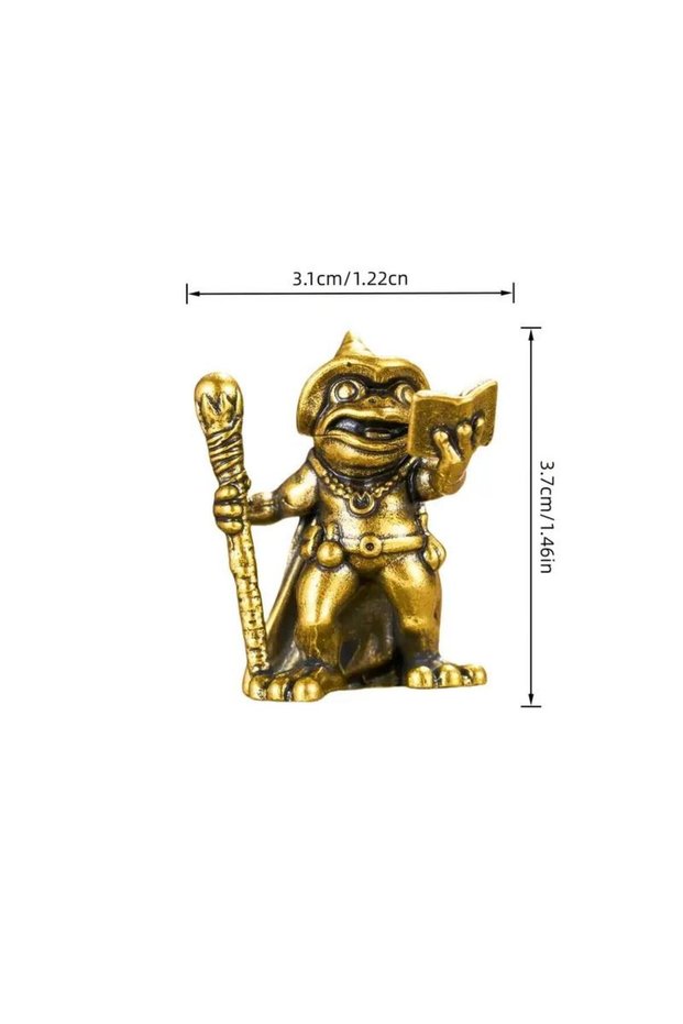 1pc ★★★Vintage Brass Frog Mage Holding Grimoire Tabletop Ornament