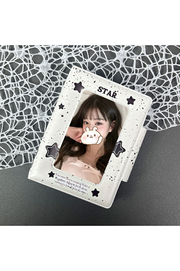 Ink dot star Cute Warm Ink Dots Star Kpop Photocard Holder Black White Blocks 2*3" - 2.5*3.5" Polaro